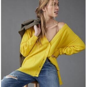 Anthropologie Pilcro and the Letterpress Kelly Yellow Cashmere Cardigan XS